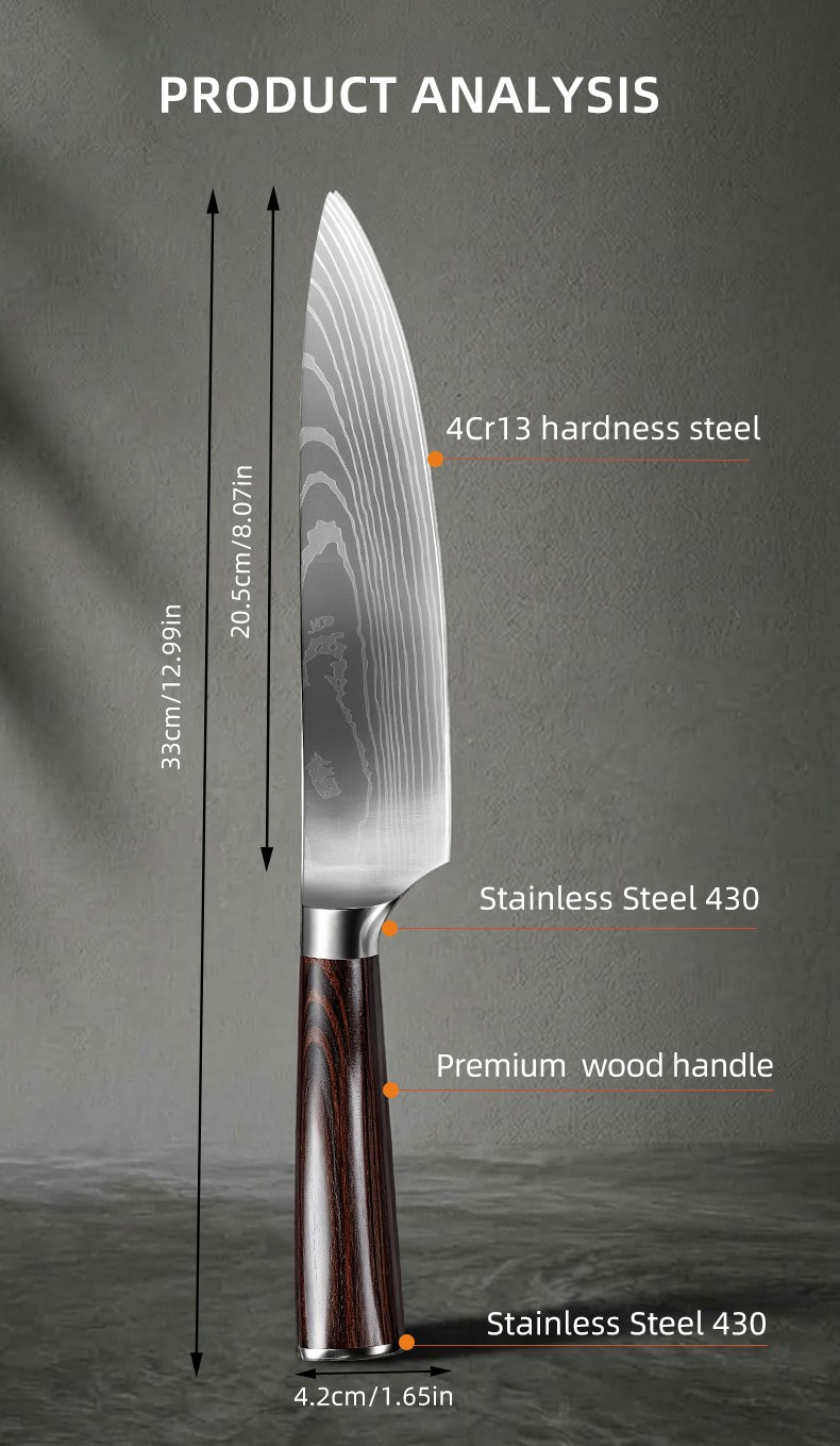 8-Inch Damascus Laser-Pattern Chef's Knife detail