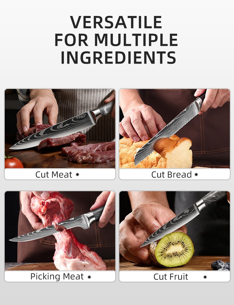 10-Piece Kitchen Knife Set with Dark Grey Resin Handles detail