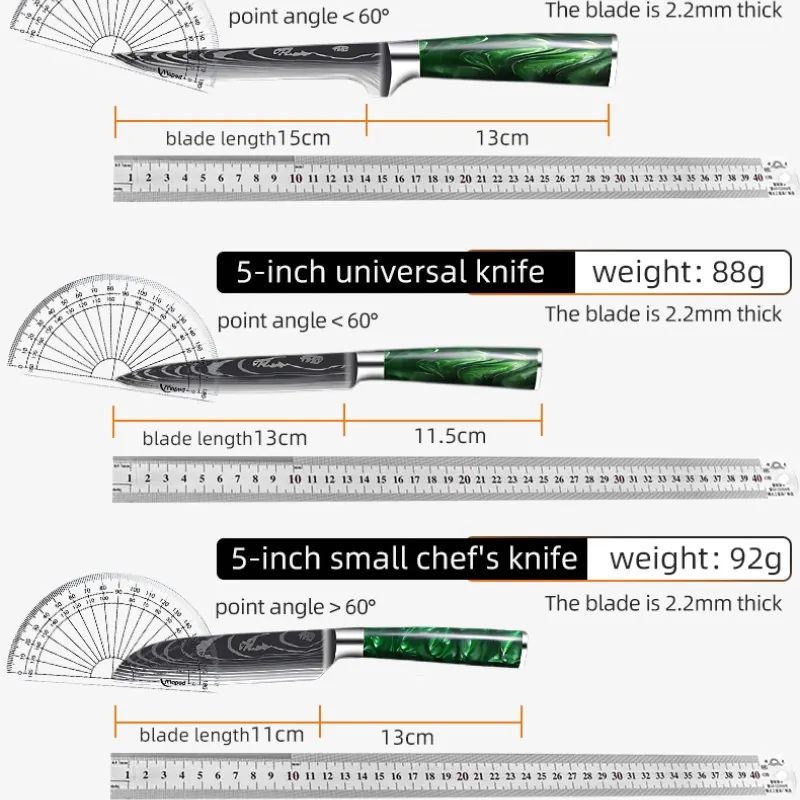 10-piece Damascus-Pattern Kitchen  Knife Set with Green Resin Handle detail