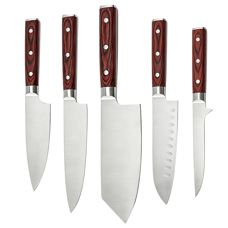 64 Layer Set Wood Handle with double steel bolster Kitchen Knife for outdoor camping