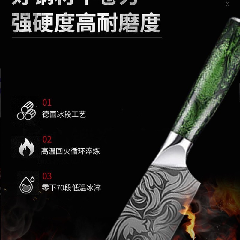 10-piece Damascus-Pattern Kitchen  Knife Set with Green Resin Handle detail