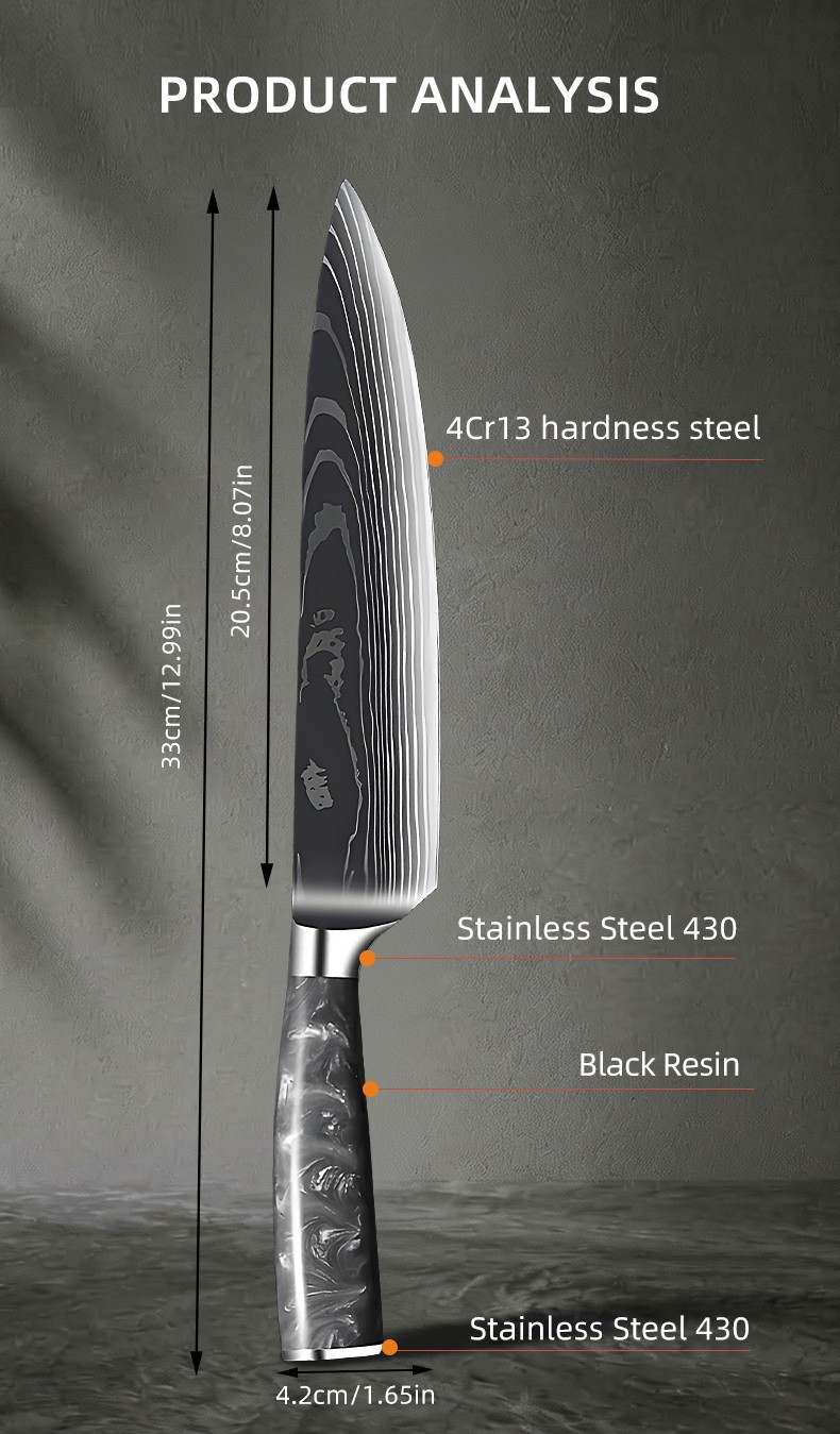 10-Piece Kitchen Knife Set with Dark Grey Resin Handles detail