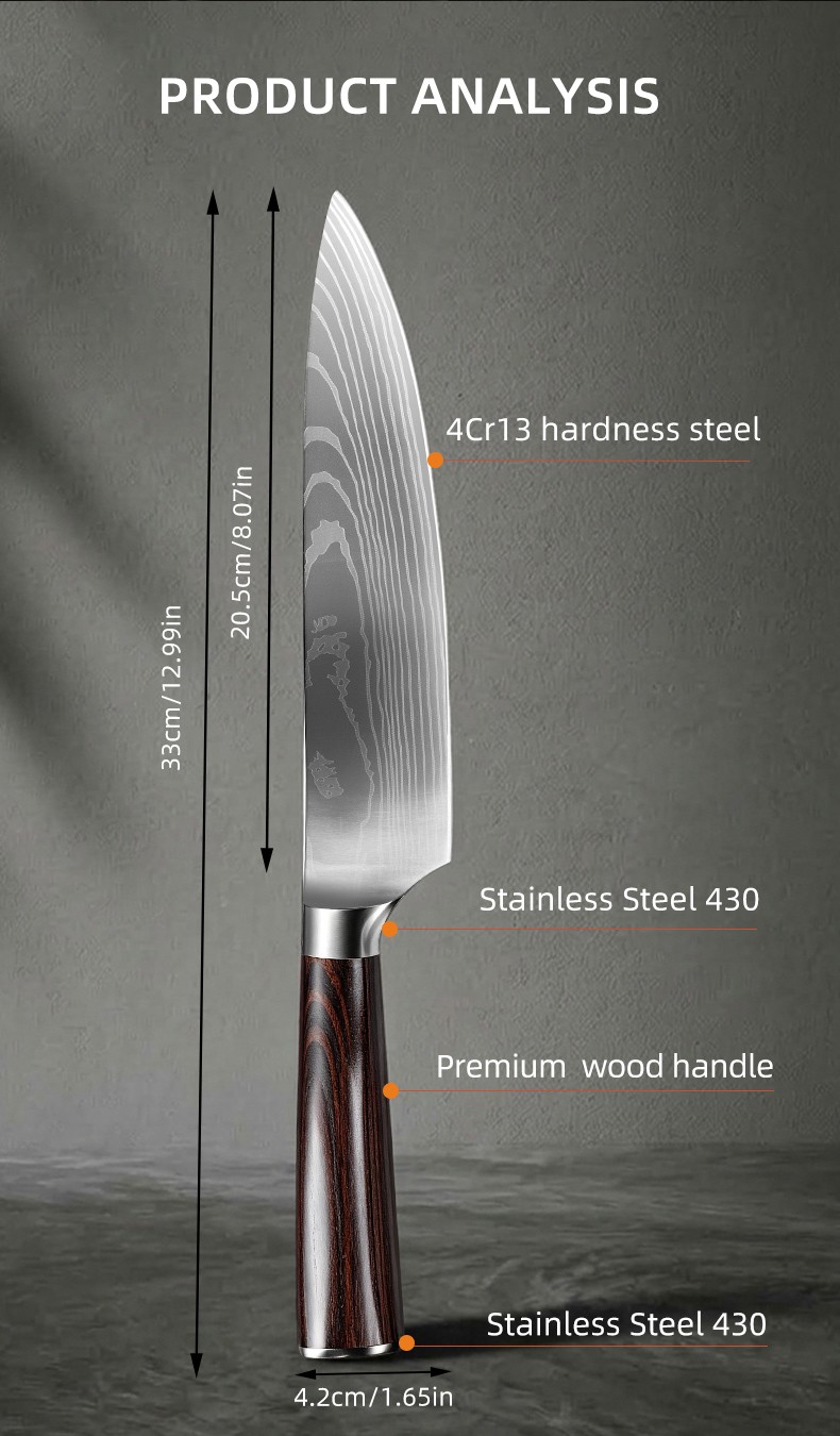 Foreign Trade Damascus Laser Grained Wood-composite Handle 10-Piece Kitchen Knife Set detail
