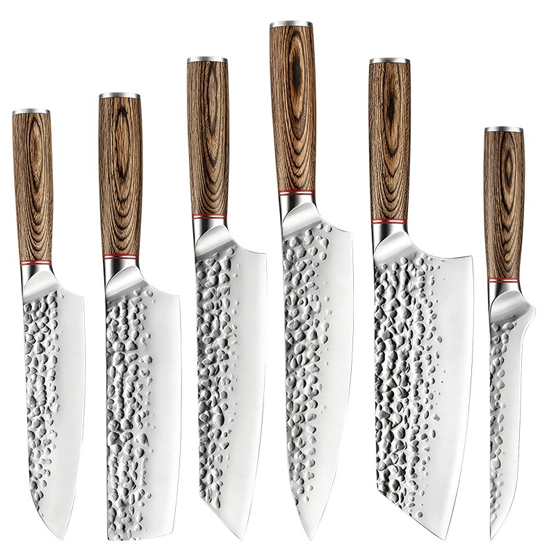 6‑Piece Hammered Knife Set with all purpose Blades for home cooking