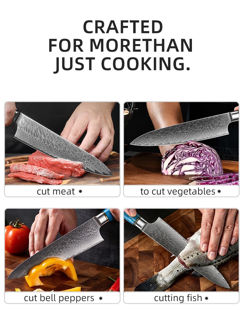 67 LAYERCOMPOSITE-STEELDamascus 8-inch Chef's Knife detail