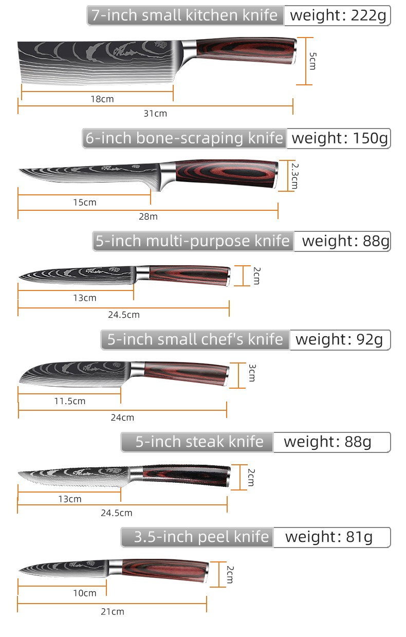 Foreign Trade Damascus Laser Grained Wood-composite Handle 10-Piece Kitchen Knife Set detail