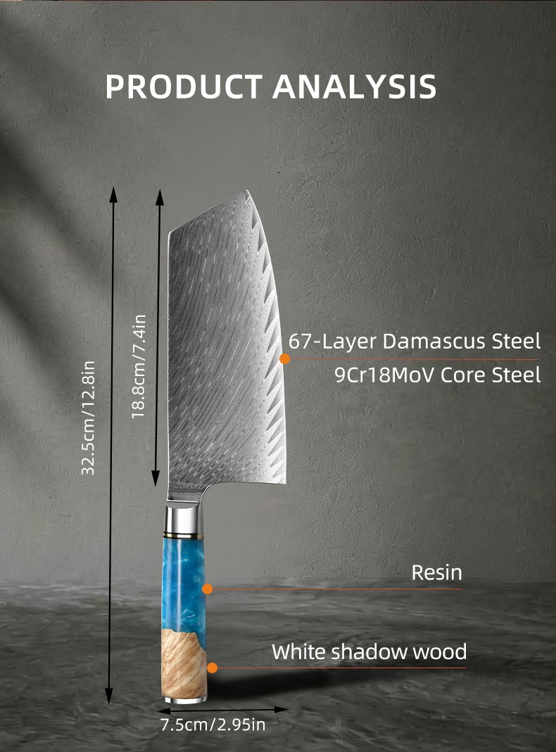 15° WET V-GRINDENHANCED Damascus Slicing Kinfe detail