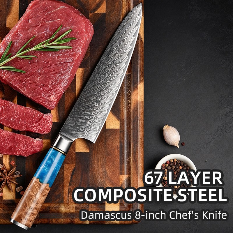 67 LAYERCOMPOSITE-STEELDamascus 8-inch Chef's Knife 3