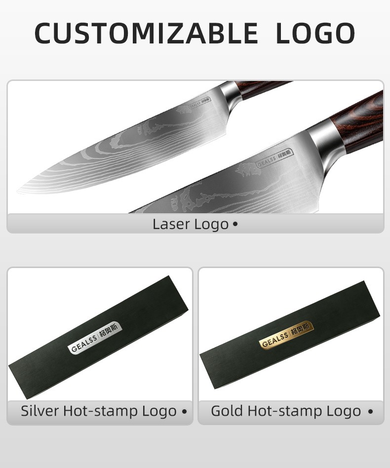 64 Layer  Set Wood Handle with double steel bolster Kitchen Knife for outdoor camping detail