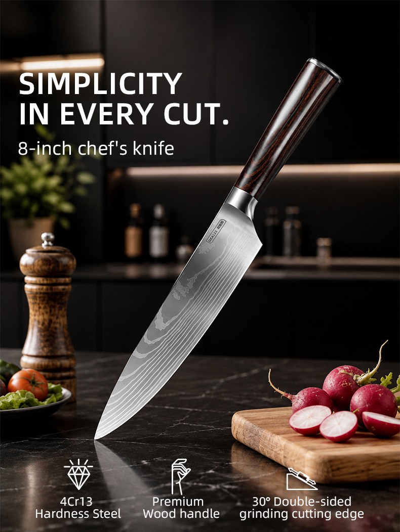 8-Inch Damascus Laser-Pattern Chef's Knife detail