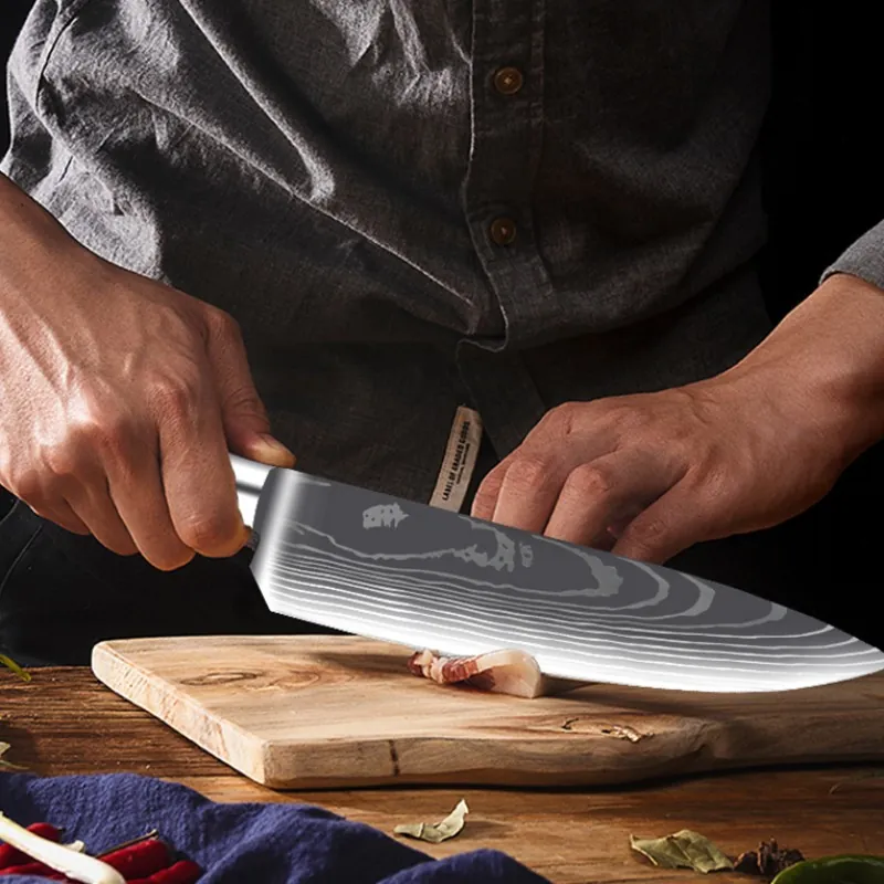 10-piece Damascus-Pattern Kitchen  Knife Set with Green Resin Handle detail