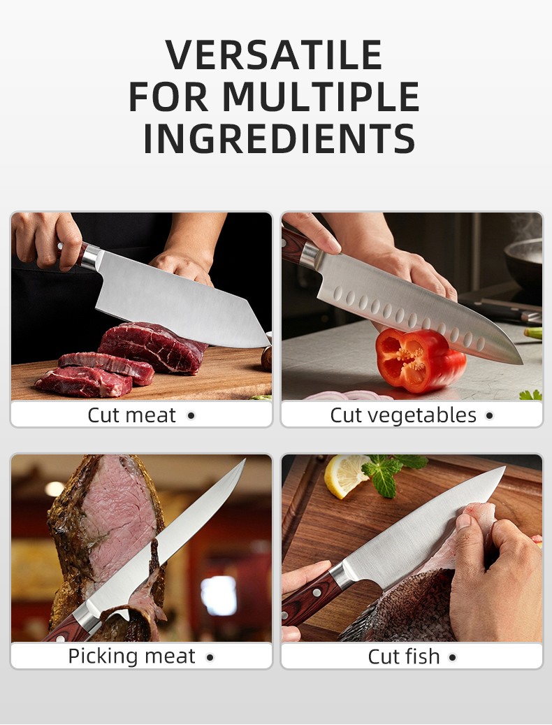 64 Layer Set Wood Handle with double steel bolster Kitchen Knife for outdoor camping detail