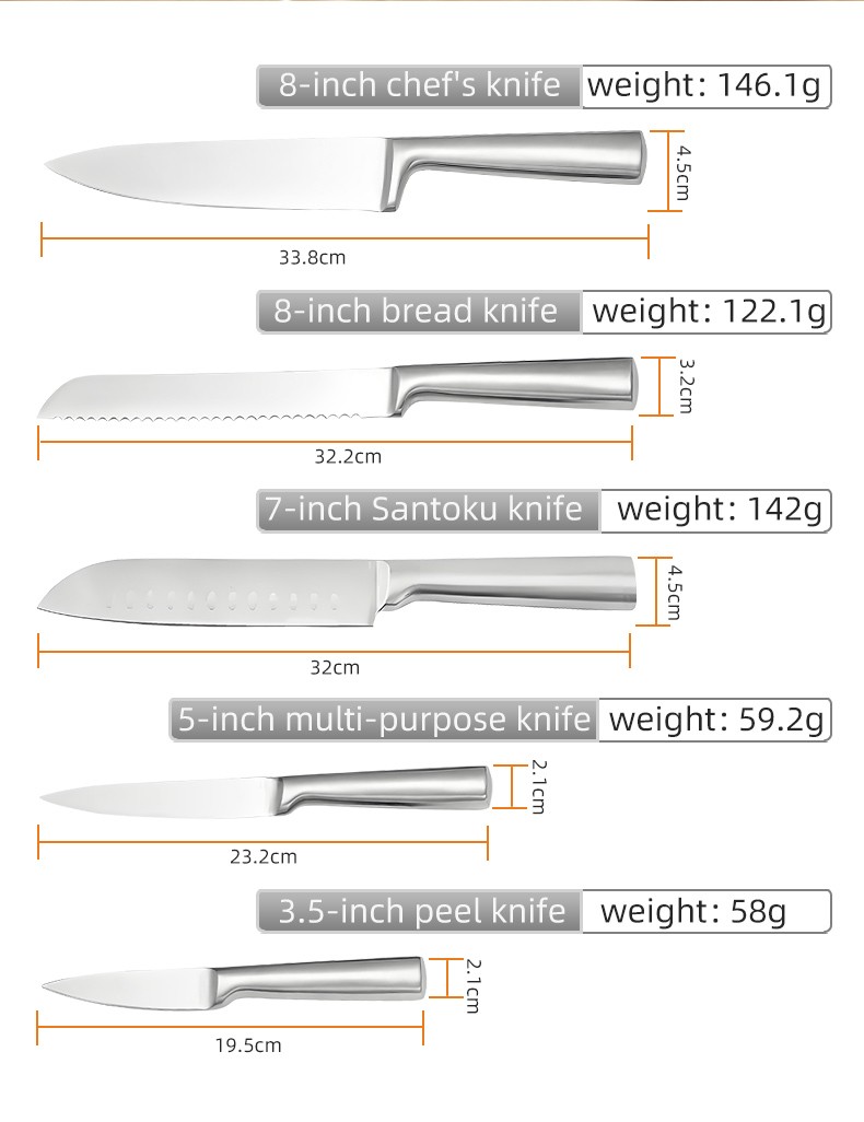 5-piece-hollow stainless steel handle Kitchen Knife Set detail