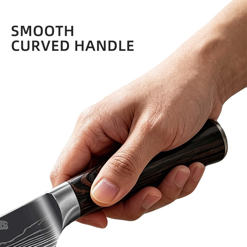 Foreign Trade Damascus Laser Grained  Wood-composite Handle 10-Piece Kitchen Knife Set 4