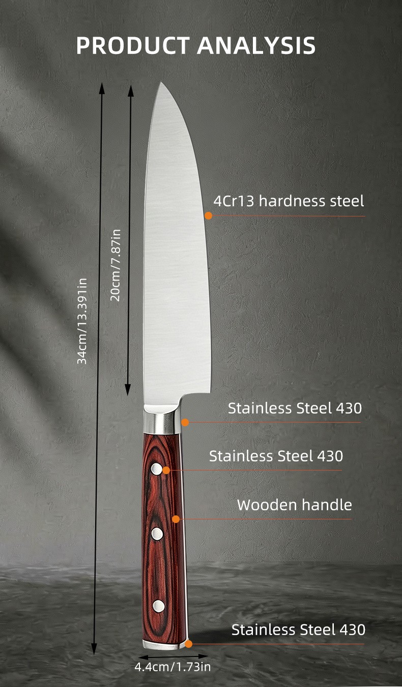 64 Layer Set Wood Handle with double steel bolster Kitchen Knife for outdoor camping detail